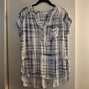 Rose & Olive Women's Blue and White Polo Blouse Relaxed Fit